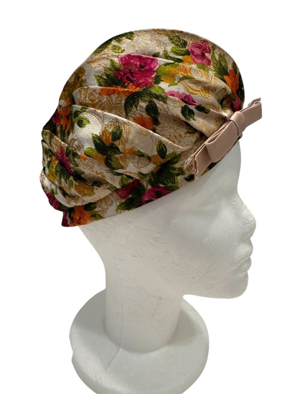 Rare Vintage 1960s Women Hat Floral Beige Orange Red Canadian Made *read